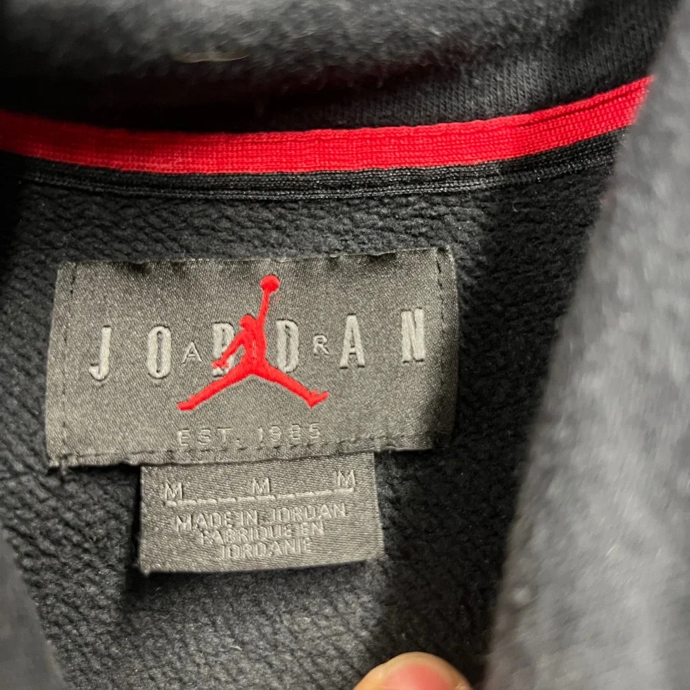 Jordan Nike Air Hoodie Mens Medium Black Jumpman Sleeve Spellout Pullover 1857